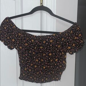 Aeropostale black ditsy floral off the shoulder crop top Size M
